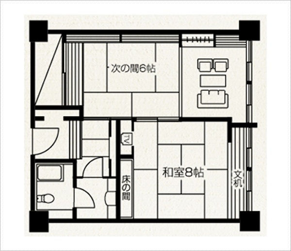 和室8畳＋6畳　客室間取り図