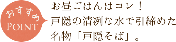 お昼ごはんはコレ！戸隠の清冽な水で引締めた名物「戸隠そば」。